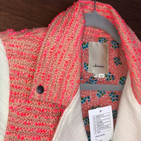 Anthropologie Elevenses Pink & cream tweed jacket. NWT! - Picture 5 of 9